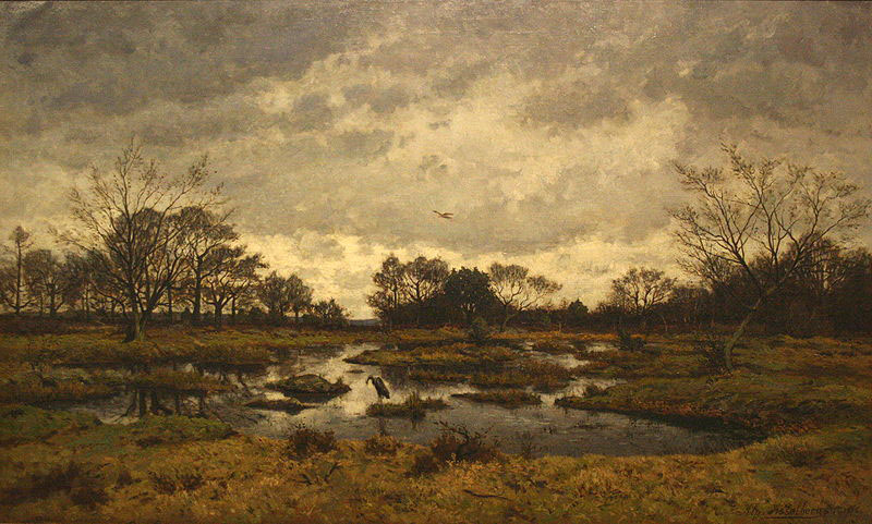 Alphonse Asselbergs Un jour de mars a la mare aux fees. Fontainebleau 1876 - Maartse dag aan de feeenplas